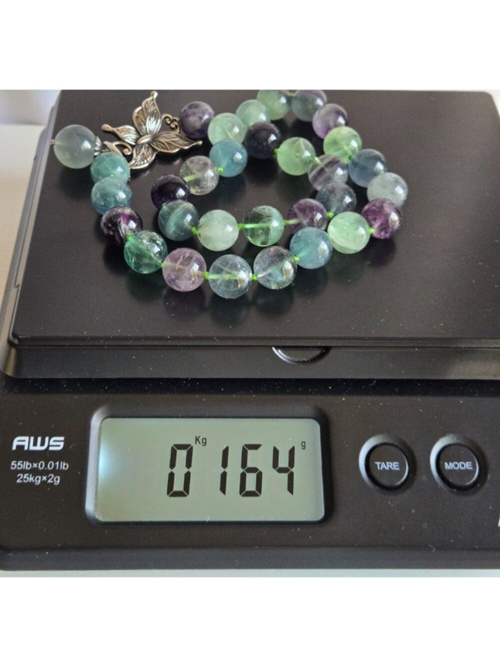 Rainbow Fluorite 14-16 mm Bead Necklace Semi-Precious Gemstone Butterfly Clasp - Picture 6 of 7
